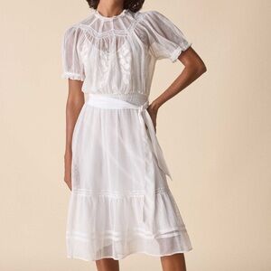 St Roche Leith Lace Floral Embroidered Cotton Midi Dress in Milky Size 0 NWT!